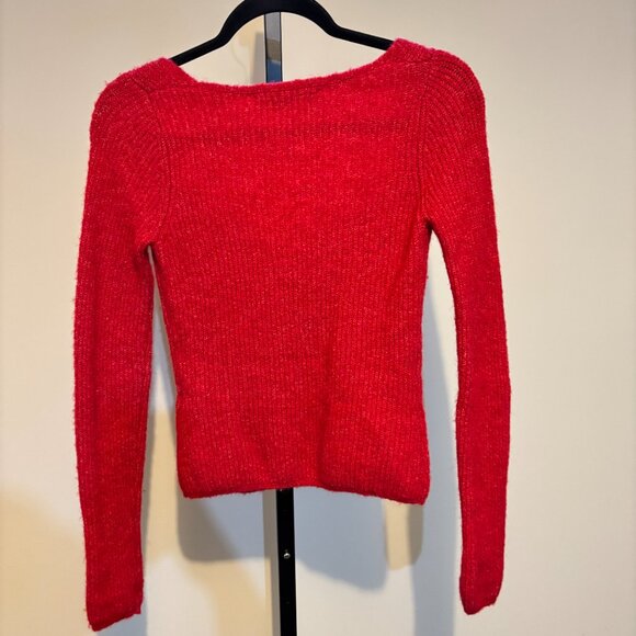 Zara Alpaca Wool Blend Red Square Neck Long Sleeve Sweater - Picture 7 of 9
